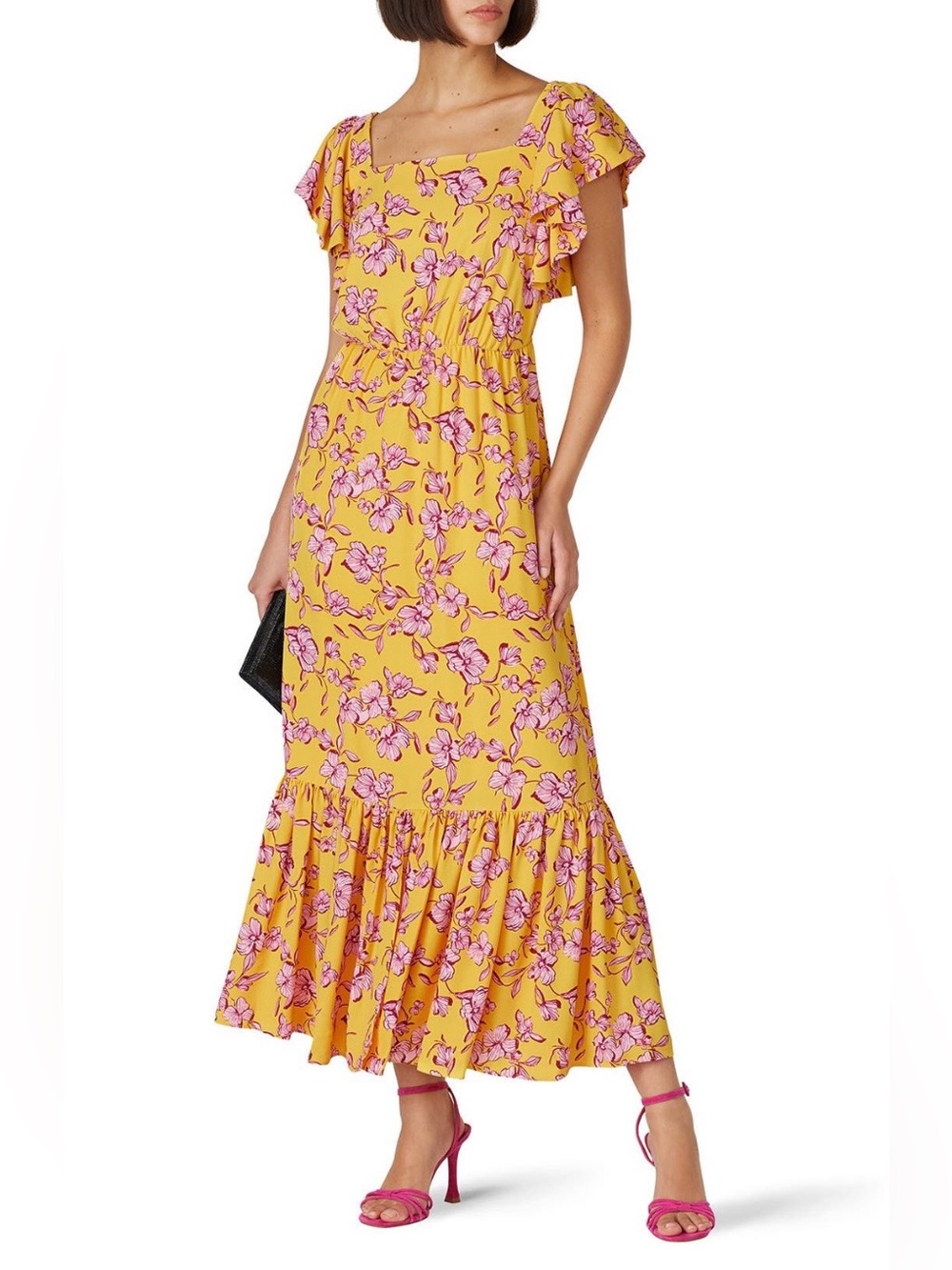 Sachin + Babi~Yellow & Pink Flutter Sleeve Floral Maxi Dress~Size 4~$275~